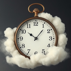 a half old clock with clouds
