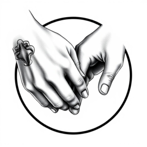 female and male hands touching fingers, being in a circle