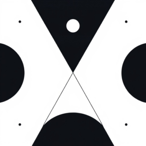 geometric design, with triangles, lines and circles