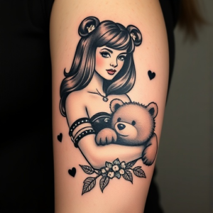 pinup girl with bear