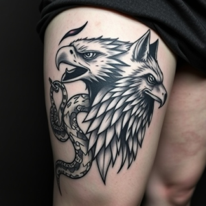SNAKE, EAGLE HEAD AND WOLF HEAD TATTOO