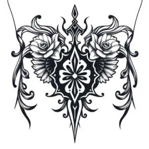 symmetrical mob psycho 100 tattoo on both sides of the abs