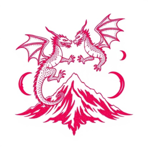 two dragons flying over mountain