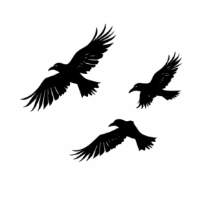 wispy, ravens flying, small simple minimalist