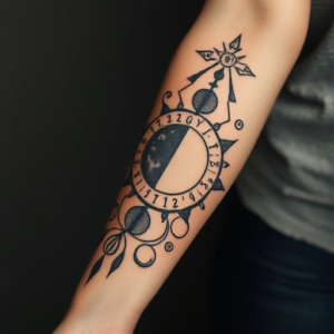 Celestial moon phases, artistic forearm tattoo