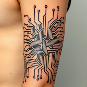 Circuit board pattern wrapping the arm tattoo