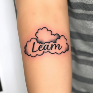 Dreamy clouds with soft shading, arm tattoo