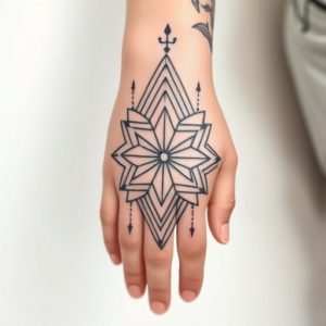 Geometric hand tattoo with lines