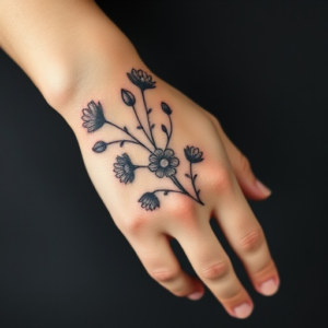 Hand tattoo of delicate flowers