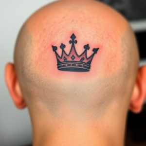 Head tattoo of a small crown design
