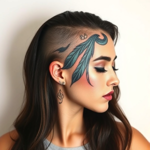 Head tattoo with a flowing water design