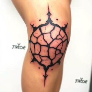 Knee tattoo of a cracked earth pattern