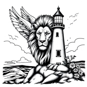 Lion, angel, lighthouse