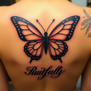 Low back tattoo of a detailed butterfly