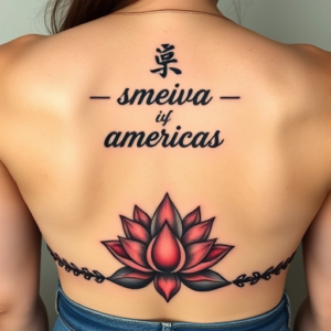 Low back tattoo of lotus flower at the bottom