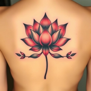 Lower back tattoo of a delicate lotus flower