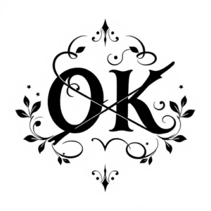 Tattoo OK these letters are crossed by a line and there are some elements around it
