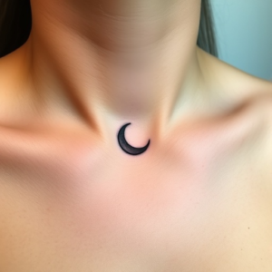 Throat tattoo of tiny crescent moon