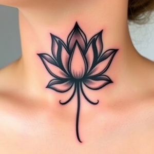 Throat tattoo with elegant lotus flower