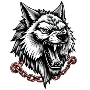 Fenrir viking wolf, it is on a chain, to gnash his teeth