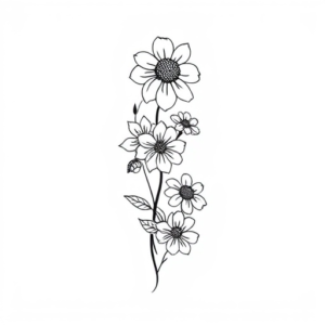 fine line spine tattoo with the birth flowers or the months february, october, and december