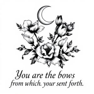 Gardenias and tulips and roses with a crescent moon