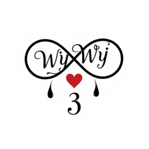 Infinity symbol with name WyWy inside it and the number 3 and a heart with teardrops
