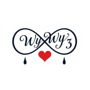 Infinity symbol with name WyWy inside it and the number 3 and a heart with teardrops