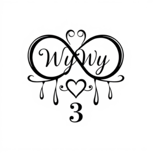 Infinity symbol with name WyWy inside it and the number 3 and a heart with teardrops