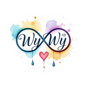 Infinity symbol with name WyWy inside it and the number 3 and a heart with teardrops