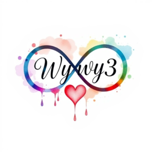 Infinity symbol with name WyWy inside it and the number 3 and a heart with teardrops
