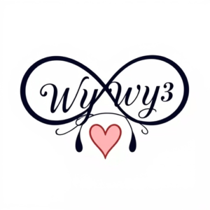 Infinity symbol with name WyWy inside it and the number 3 and a heart with teardrops