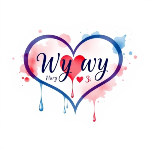Infinity symbol with name WyWy inside it and the number 3 and a heart with teardrops