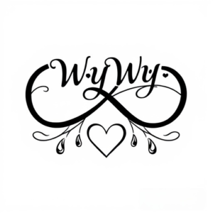Infinity symbol with name WyWy inside it and the number 3 and a heart with teardrops