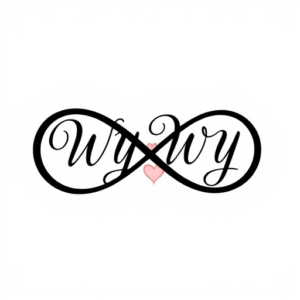Infinity symbol with name WyWy inside it and the number 3 and a heart with teardrops