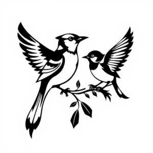 Native American design of 2 birds a bluejay and robin