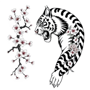 Samurai sleeve with cherry blossoms and a tiger
