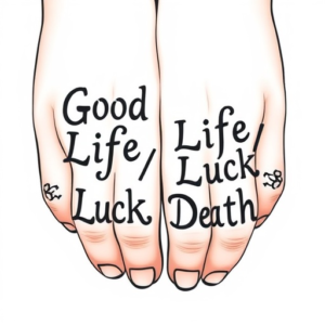 Tattoo on the knuckles lettering on each finger