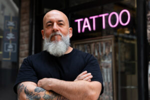 Tattoo Shop Entrance and Artist