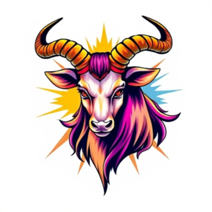 Taurus symbol, vibrant, bright colorsand flare
