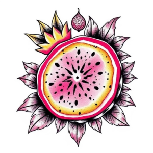 dragonfruit with a slice of pineapple tattoo