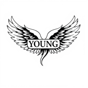i want a big wing covering my forearm and in the middle of it has the name YOUNG
