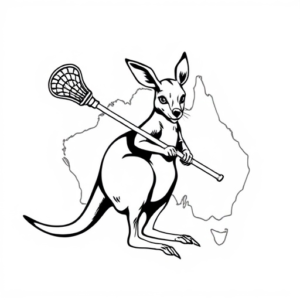 kangaroo holding a lacrosse stick and the country outline of australia