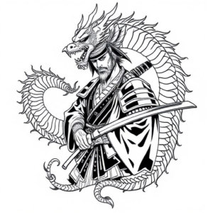 samurai surrounded by dragon