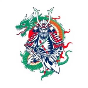 samurai surrounded by dragon