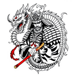 samurai surrounded by dragon