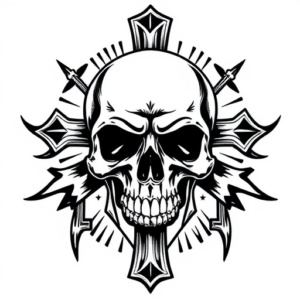 skull stabbed by cross