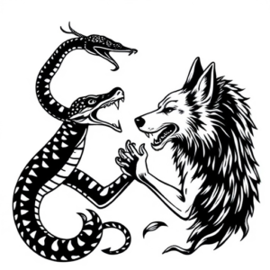 snake and wolf are fighting eachothers