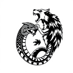 snake and wolf are fighting toghther