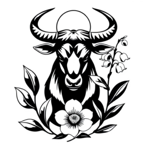taurus bull with planet venus and lily of the valley flower